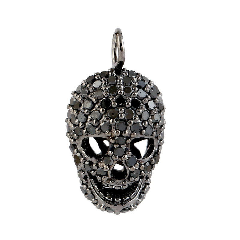 1.03Ct Pave Diamond 925 Sterling Silver Skull Pendant Jewelry