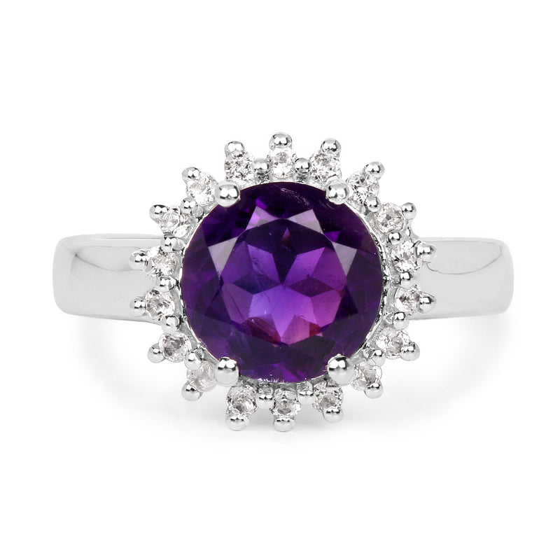 2.80 Carat Genuine Amethyst and White Topaz .925 Sterling Silver Ring