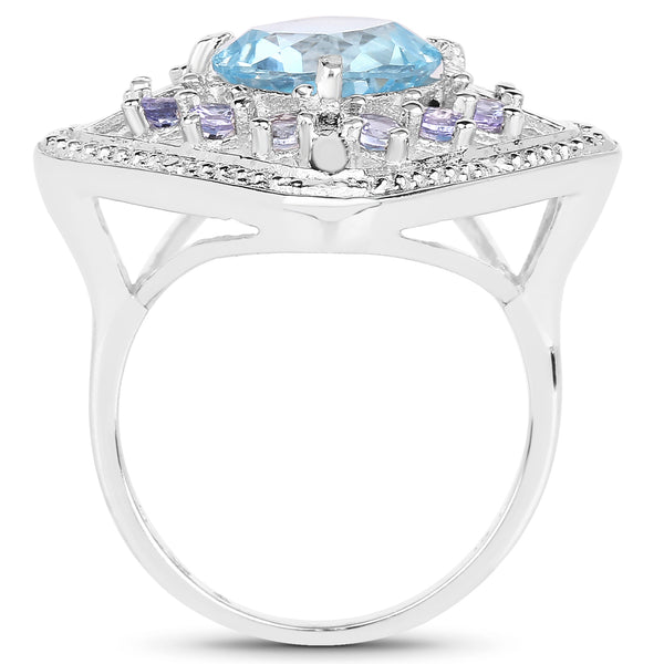 4.24 Carat Genuine Blue Topaz and Tanzanite .925 Sterling Silver Ring