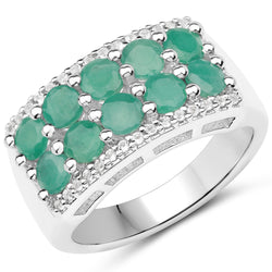 1.85 Carat Genuine Emerald and White Topaz .925 Sterling Silver Ring