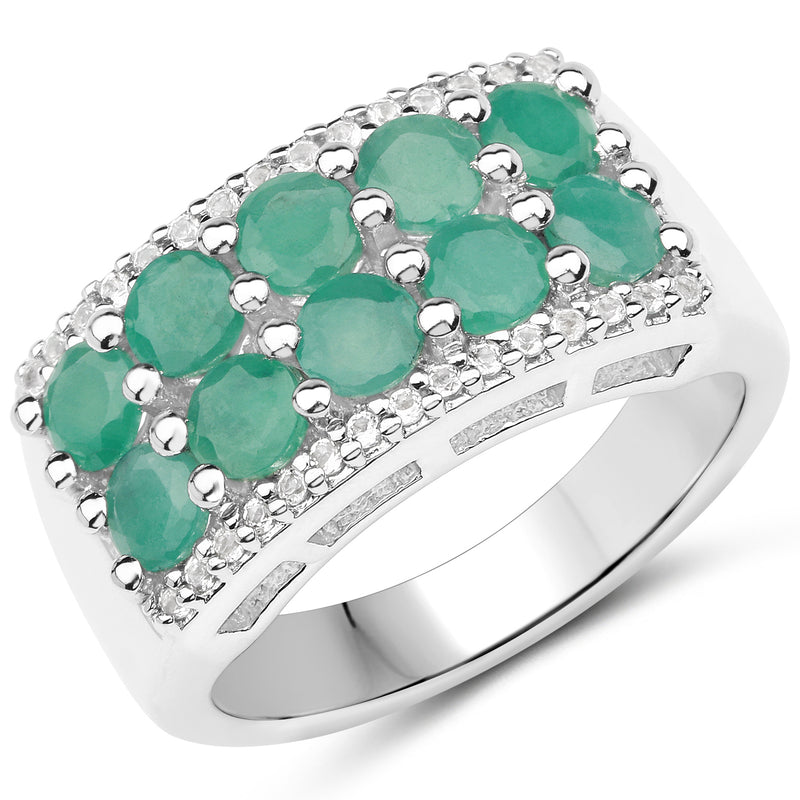 1.85 Carat Genuine Emerald and White Topaz .925 Sterling Silver Ring