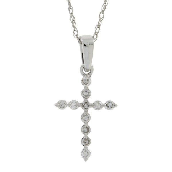 .09ct Diamond Cross Religious Pendant 14KT White Gold