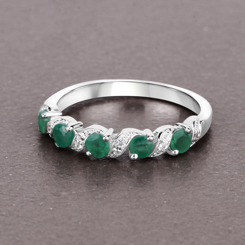 0.54 Carat Genuine Emerald and White Topaz .925 Sterling Silver Ring