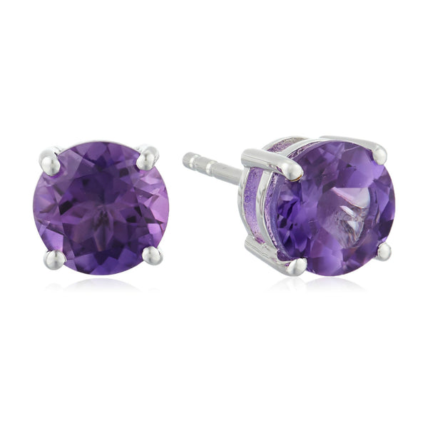 925 Sterling Silver Women  Stud Earring African Amethyst Round