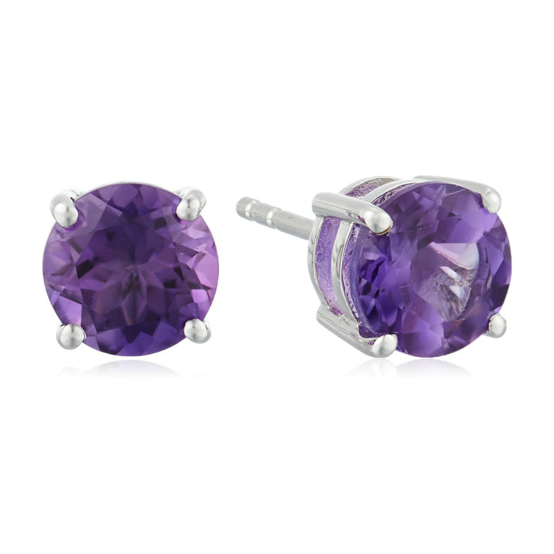 925 Sterling Silver Women  Stud Earring African Amethyst Round