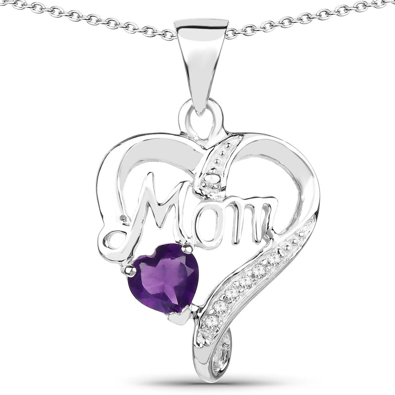 0.47 Carat Genuine Amethyst and White Topaz .925 Sterling Silver Pendant