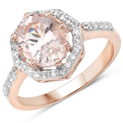 1.84 Carat Genuine Morganite and White Topaz .925 Sterling Silver Ring