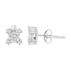 .925 Sterling Silver 1/4 Cttw Miracle Plate Set Round and Princess-Cut Diamond "X" Shaped Stud Earrings (I-J Color, I2-I3 Clarity)