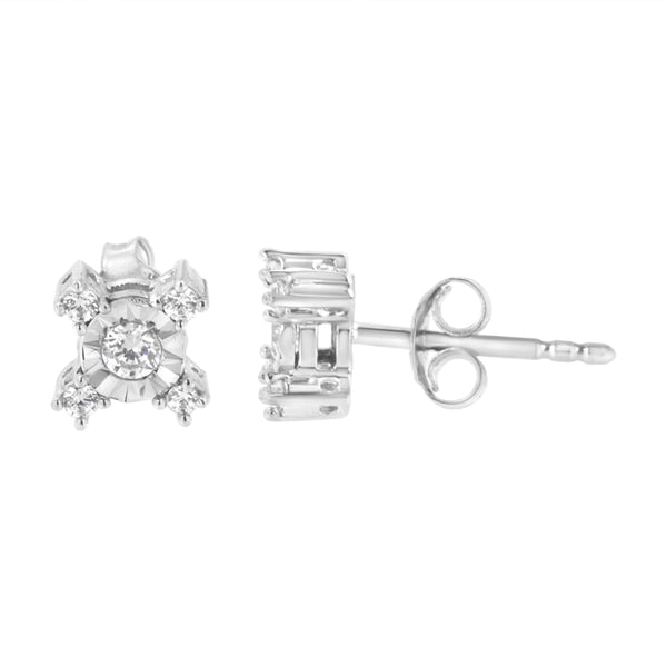 .925 Sterling Silver 1/4 Cttw Miracle Plate Set Round and Princess-Cut Diamond "X" Shaped Stud Earrings (I-J Color, I2-I3 Clarity)