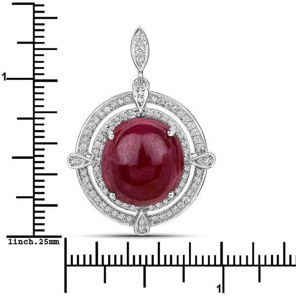 20.39 Carat Genuine Ruby and White Diamond 14K White Gold Pendant