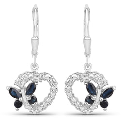 0.55 Carat Genuine Blue Sapphire & White Diamond .925 Sterling Silver Earrings