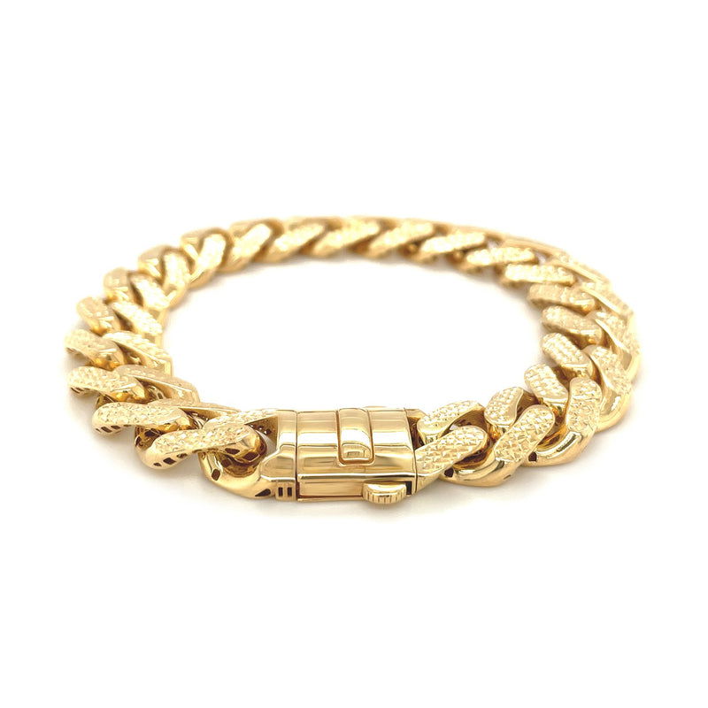 14k Yellow Gold Textured Wide Curb Chain Bracelet