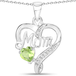 0.48 Carat Genuine Peridot and White Topaz .925 Sterling Silver Pendant