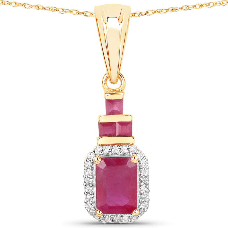 1.77 Carat Genuine Johnson Ruby and White Diamond 14K Yellow Gold Pendant