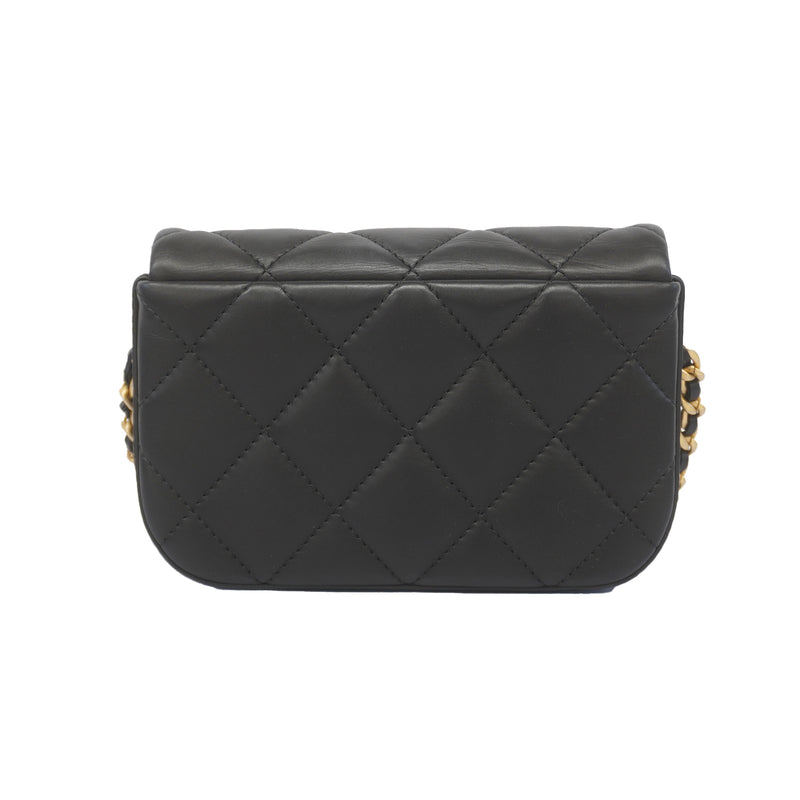 Auth Chanel Matelasse Chain Shoulder Womens Leather Shoulder Bag Black