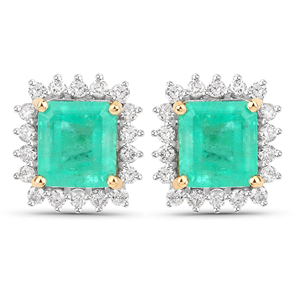 2.30 Carat Genuine Colombian Emerald and White Diamond 14K Yellow Gold Earrings