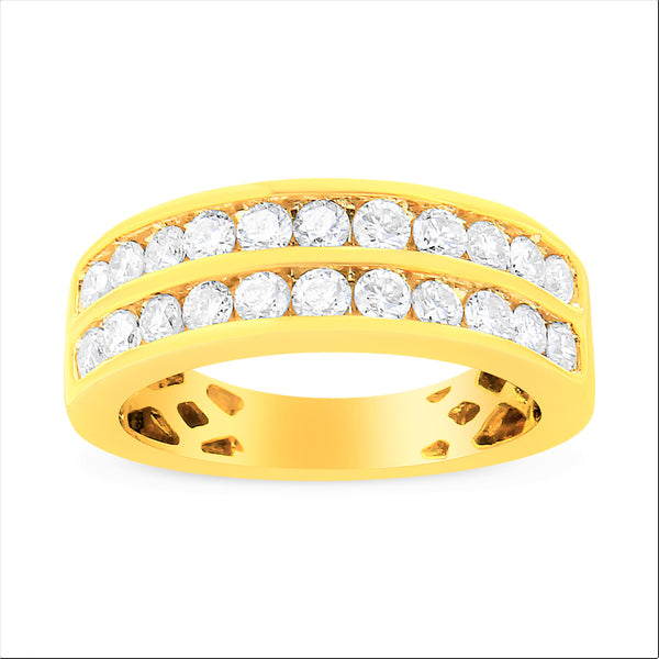 10K Yellow Gold Two-Row Diamond Band Ring (1 Cttw, J-K Color, I1-I2 Clarity) - Size 6