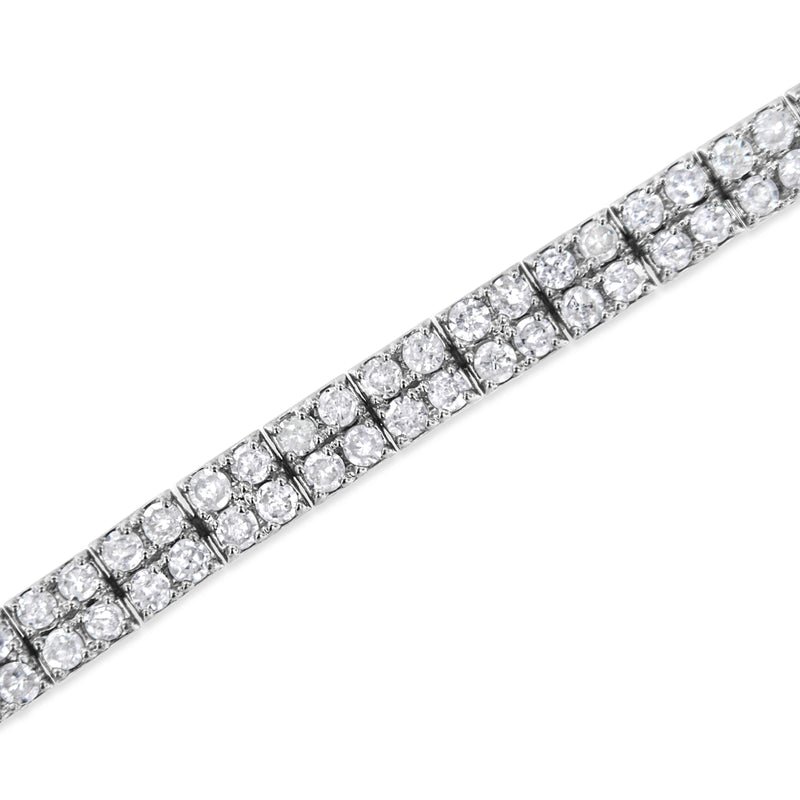 .925 Sterling Silver 3.0 Cttw Prong-Set Round Diamond 2 Row Link Tennis Bracelet (I-J Color, I3 Clarity) - 7.25"