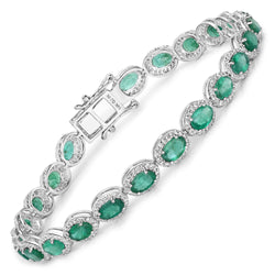 12.16 Carat Genuine Zambian Emerald and White Diamond 14K White Gold Bracelet