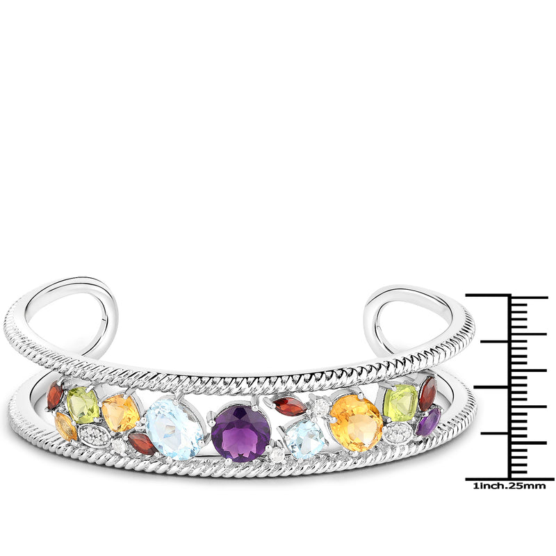 9.09 Carat Genuine Multi Stones .925 Sterling Silver Cuff Bangle