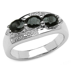 1.58 Carat Genuine Black Sapphire & White Topaz .925 Sterling Silver Ring