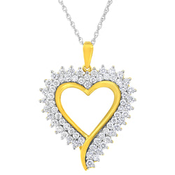 10K Yellow Gold Plated Sterling Silver 1 cttw Lab Grown Diamond Heart Pendant Necklace (F-G Color, VS2-SI1 Clarity)