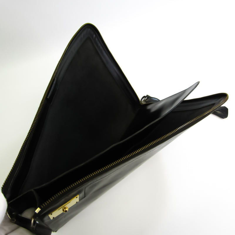 Hermes Unisex Box Calf Leather Clutch Bag Black