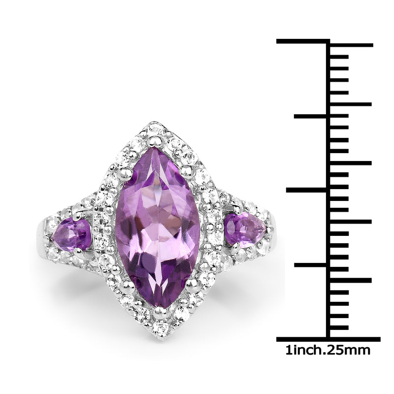 3.20 Carat Genuine Amethyst & White Topaz .925 Sterling Silver Ring