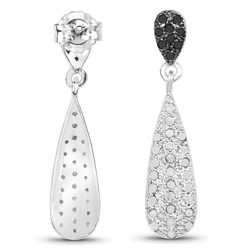 0.77 Carat Genuine White Diamond and Black Diamond .925 Sterling Silver Earrings