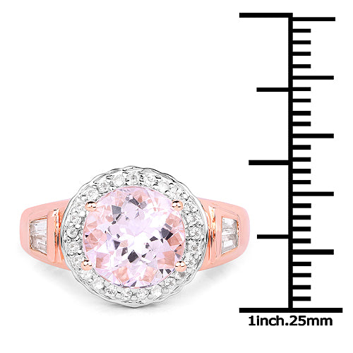 14K Rose Gold Plated 4.20 Carat Genuine Kunzite and White Topaz .925 Sterling Silver Ring