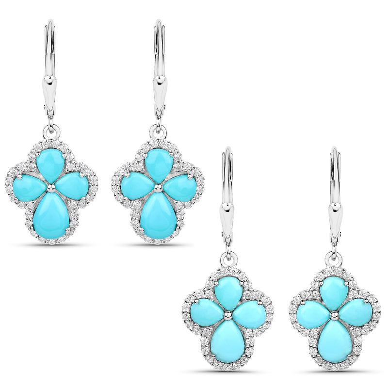 3.93 Carat Genuine Turquoise and White Zircon .925 Sterling Silver Earrings