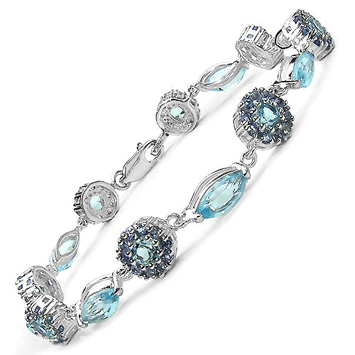 8.50 Carat Genuine Blue Topaz & Tanzanite .925 Sterling Silver Bracelet