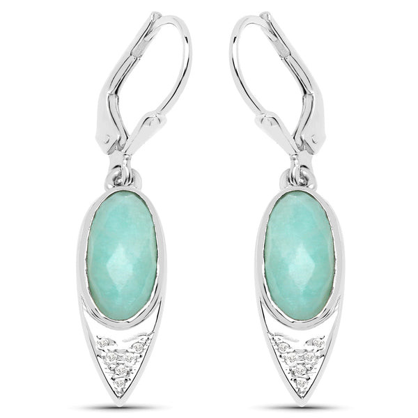 4.62 Carat Genuine Amazonite and White Topaz .925 Sterling Silver Earrings