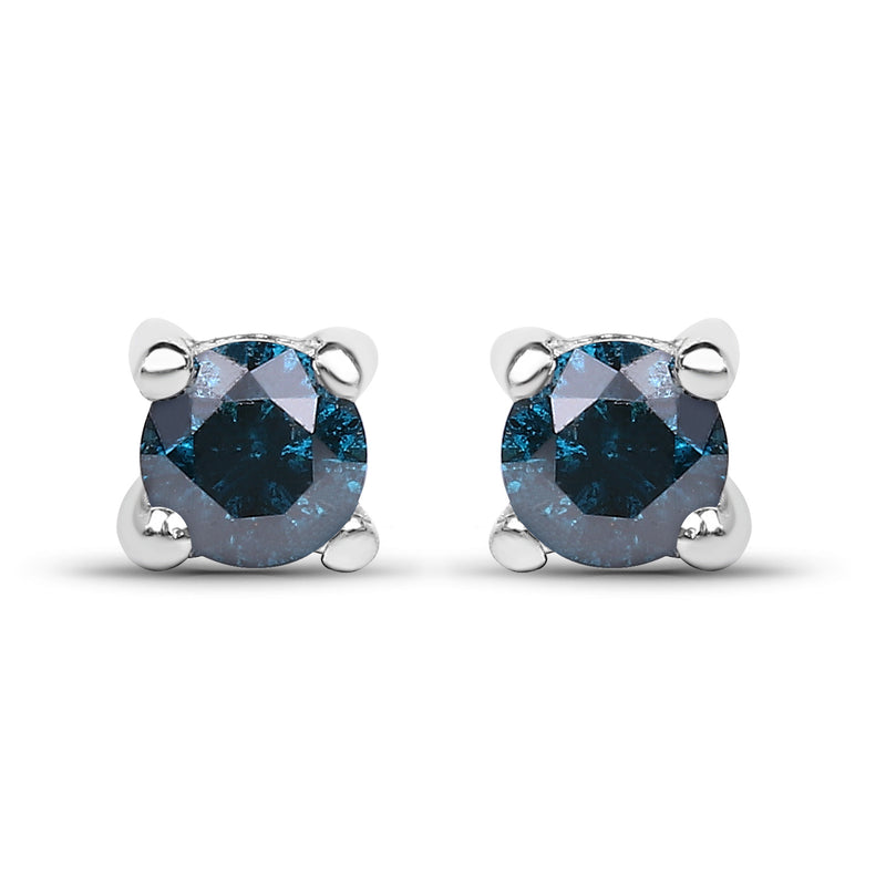 0.21 Carat Genuine Blue Diamond .925 Sterling Silver Earrings