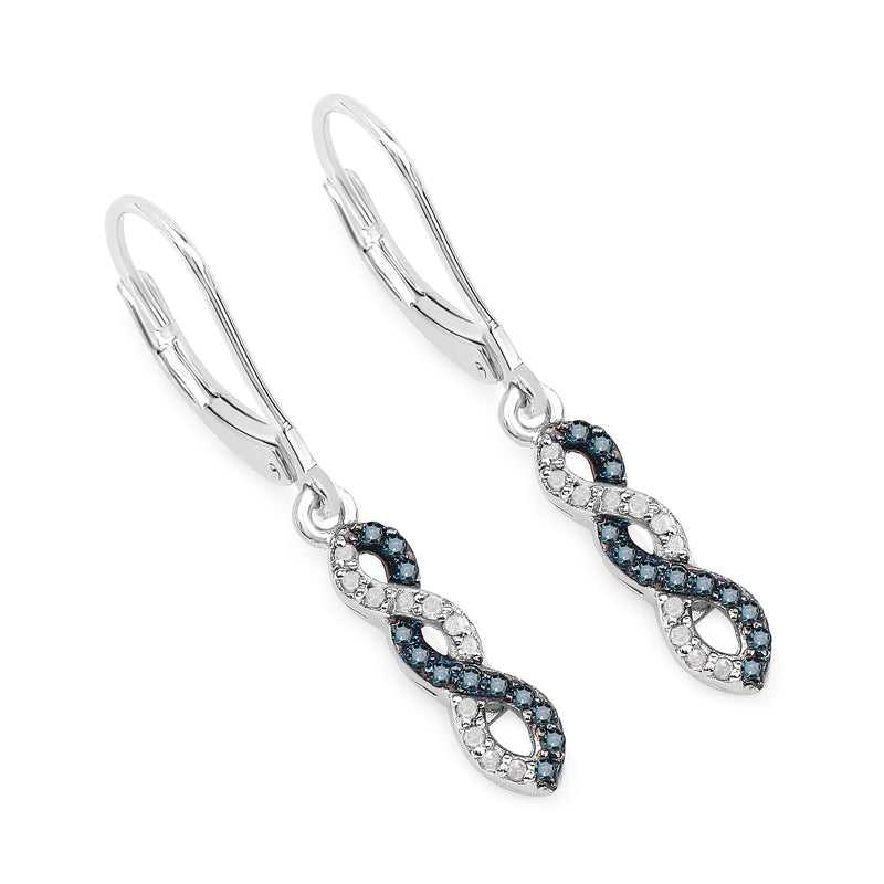 0.24 Carat Genuine Blue Diamond and White Diamond .925 Sterling Silver Earrings