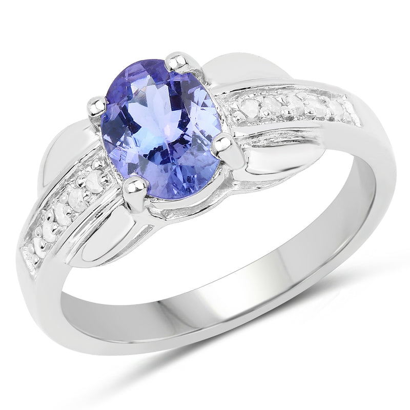 1.27 Carat Genuine Tanzanite and White Diamond .925 Sterling Silver Ring