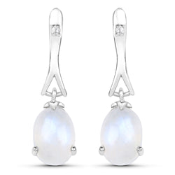 4.27 Carat Genuine White Rainbow Moonstone And White Topaz .925 Sterling Silver Earrings