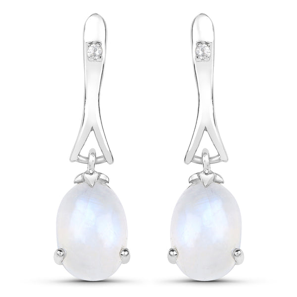 4.27 Carat Genuine White Rainbow Moonstone And White Topaz .925 Sterling Silver Earrings