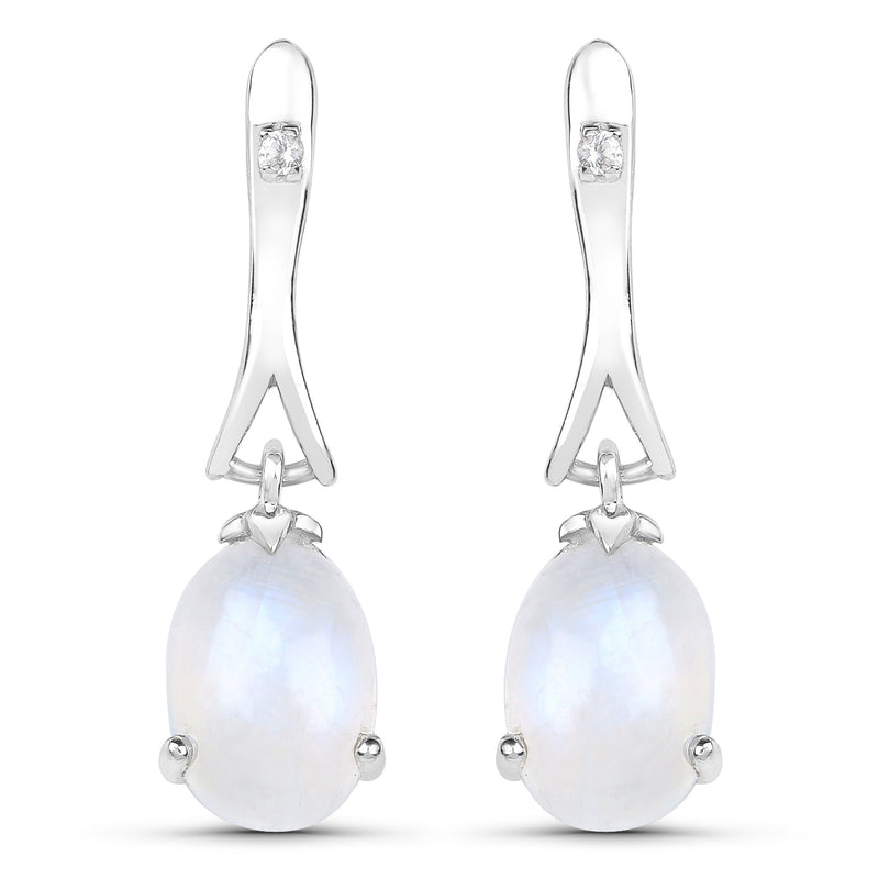 4.27 Carat Genuine White Rainbow Moonstone And White Topaz .925 Sterling Silver Earrings