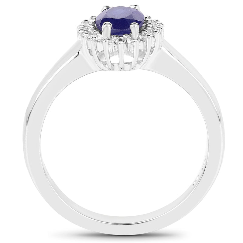 1.09 Carat Genuine Glass Filled Sapphire and White Topaz .925 Sterling Silver Ring