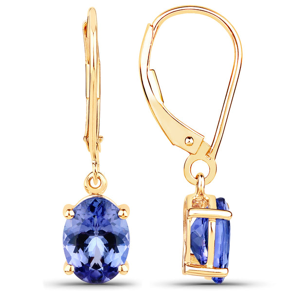 2.80 Carat Genuine Tanzanite 14K Yellow Gold Earrings