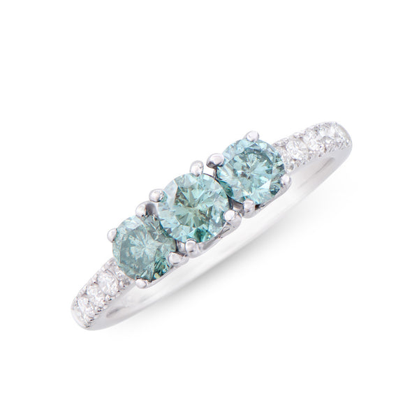 1.28 CTS TW CERTIFIED DIAMONDS 14K WHITE GOLD DESIGNER RING SIZE 7.5 WITH SWISS BLUE COLOR DIAMONDS