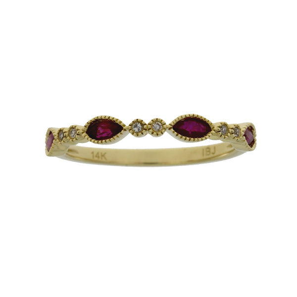.67ct Ruby Diamond stackable band set 14KT Yellow Gold