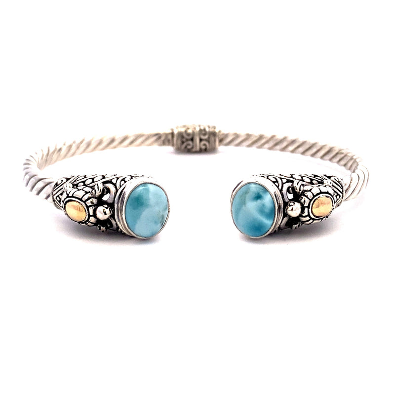 Larimar Bangle Bracelet Sterling Silver 18KT Gold