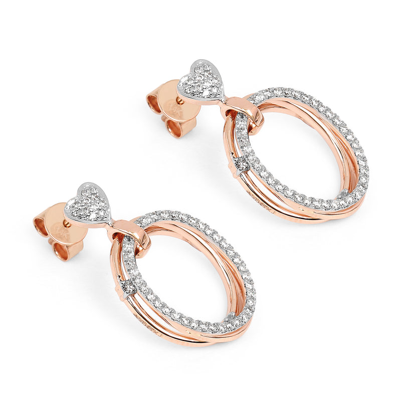 0.74 Carat Genuine White Diamond 14K Rose Gold Earrings (G-H Color, SI Clarity)