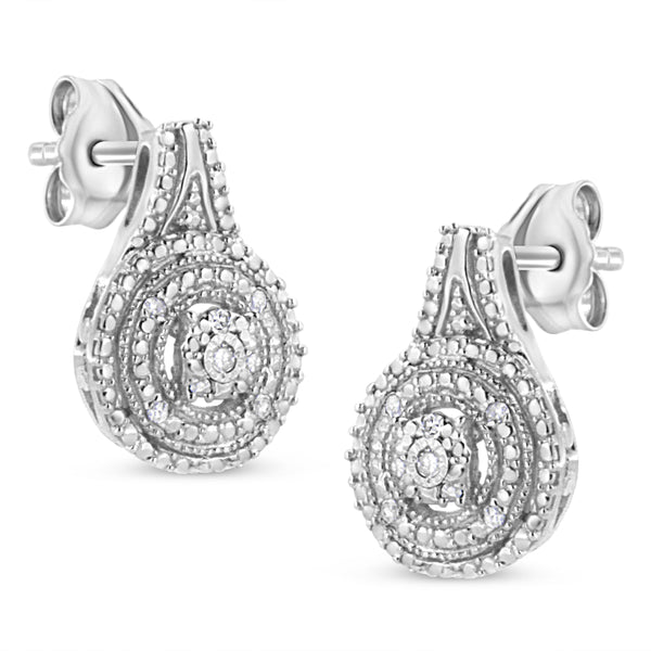 .925 Sterling Silver Miracle Set Diamond Accent and Beaded Halo Dangle Earrings (I-J Color, I2-I3 Clarity)