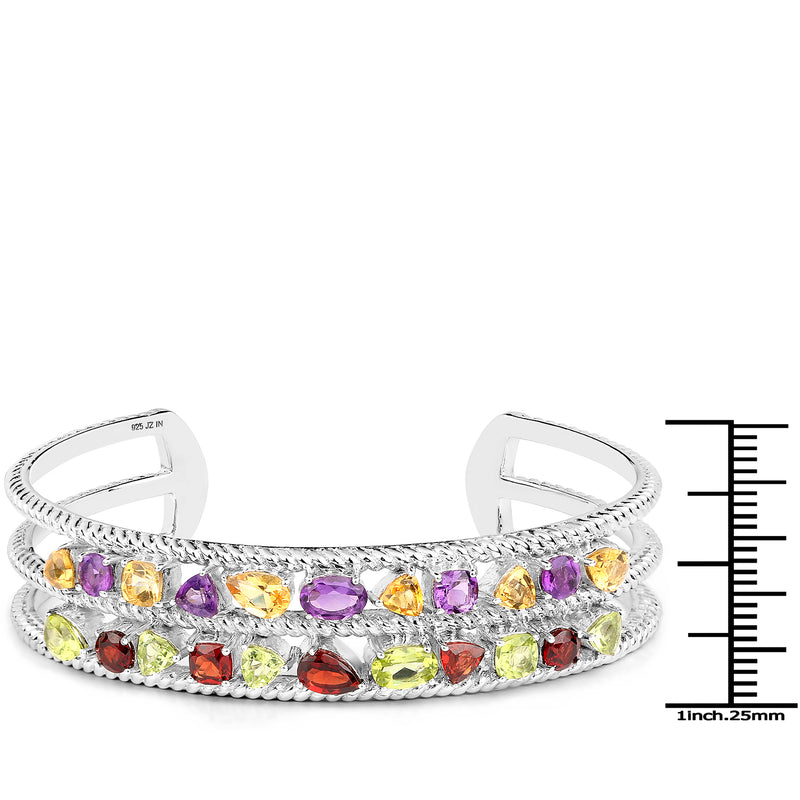 6.87 Carat Genuine Multi Stones .925 Sterling Silver Cuff Bangle