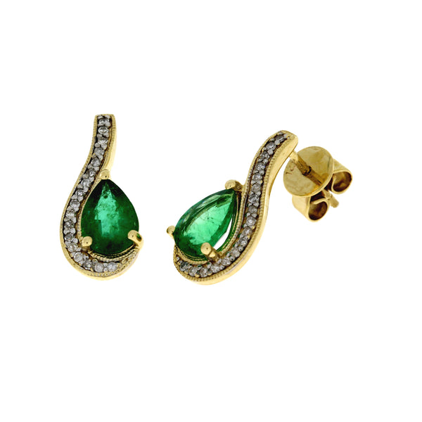 1.43ct Emerald Diamond Earrings 14KT Yellow Gold