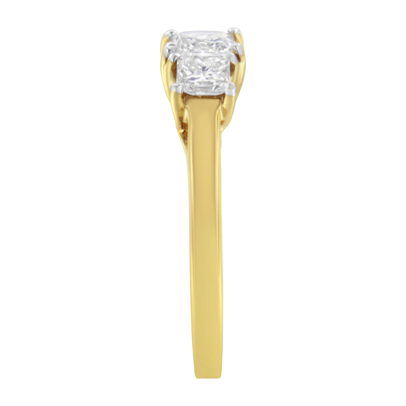 10K Yellow Gold Princess-Cut Diamond Three Stone Band Ring (1 Cttw, J-K Color, I1-I2 Clarity) - Size 6