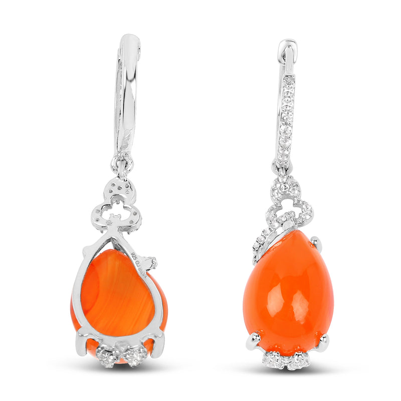 12.25 Carat Genuine Carnelian and White Topaz .925 Sterling Silver Earrings